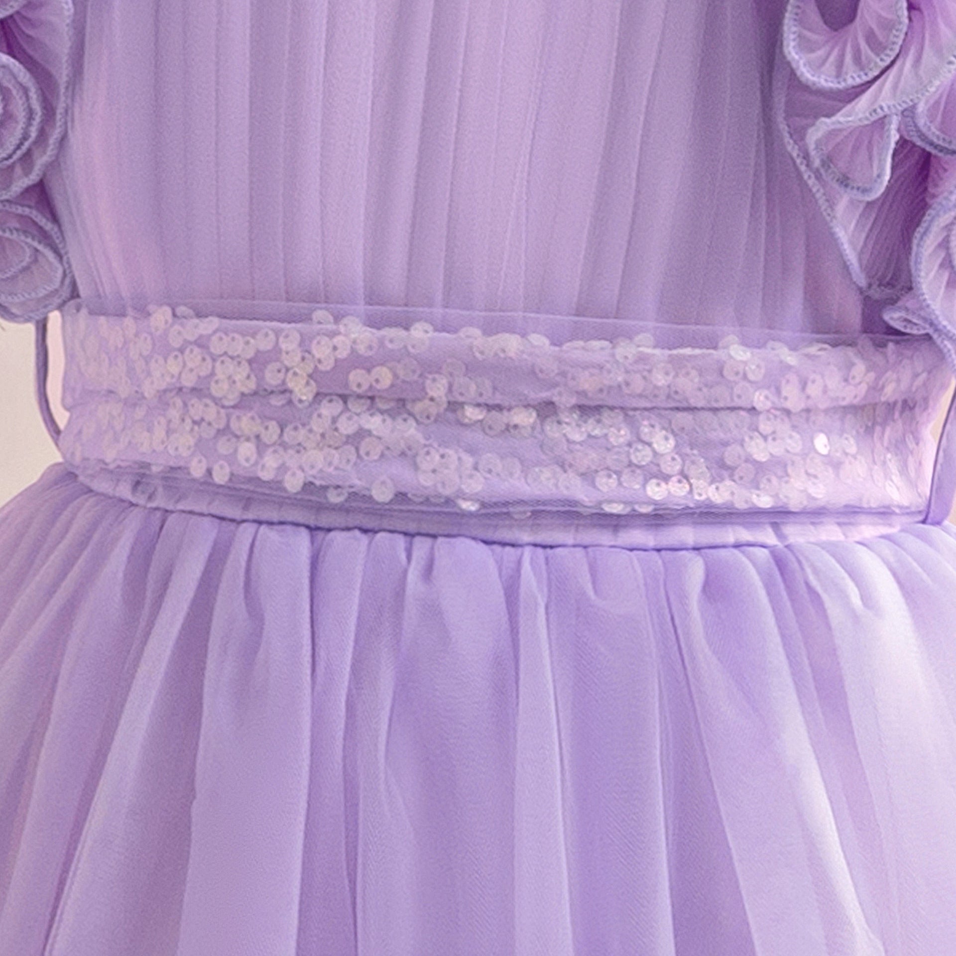 Cute Lavender A-Line Maxi Tulle Dress for Girls with Sequins | Floor-Length Princess Gown