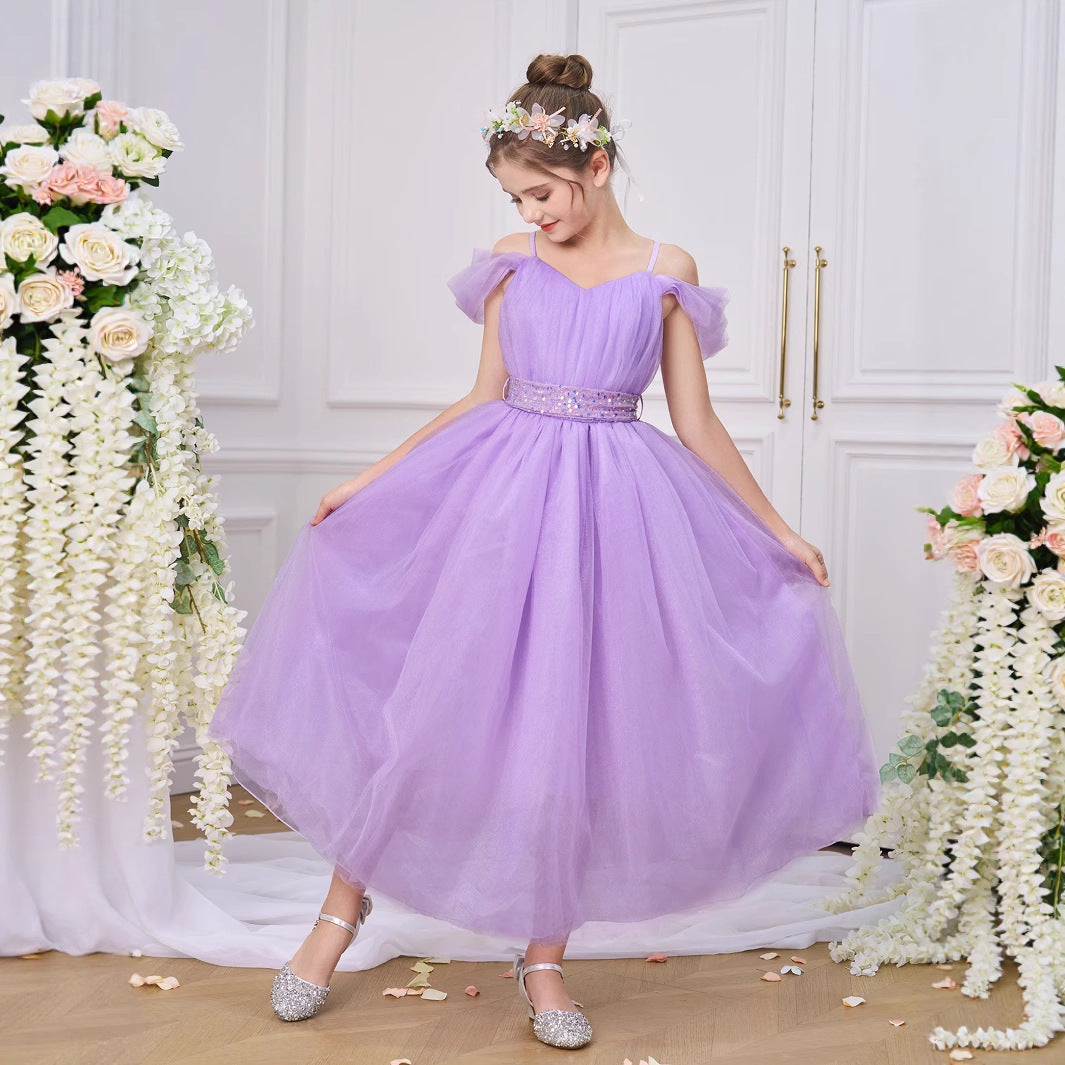 Frocklet Lavender Off Shoulder Tulle Maxi Dress for Girls – A-line, Sequins & Beads, Party & Wedding 2