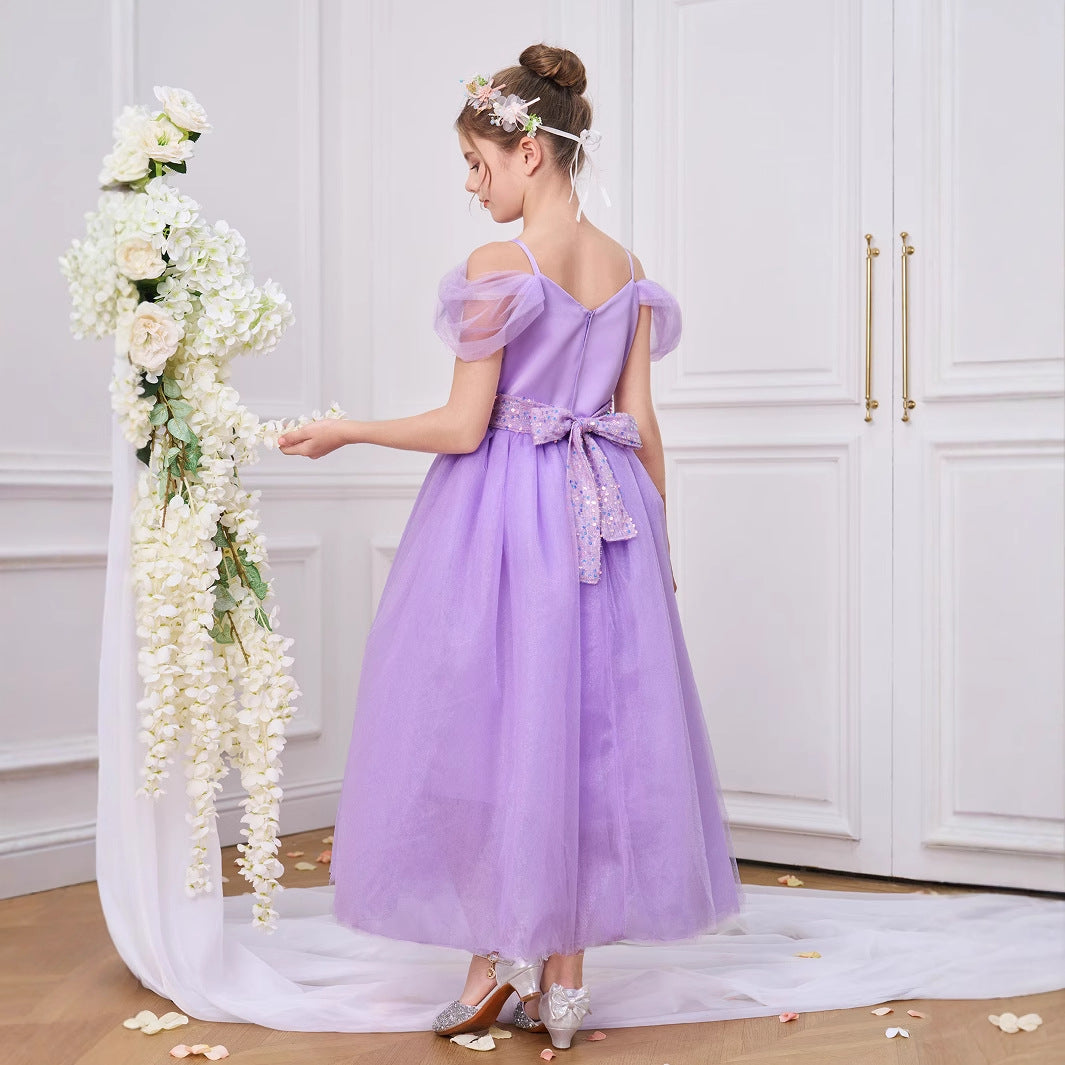 Frocklet Lavender Off Shoulder Tulle Maxi Dress for Girls – A-line, Sequins & Beads, Party & Wedding 3