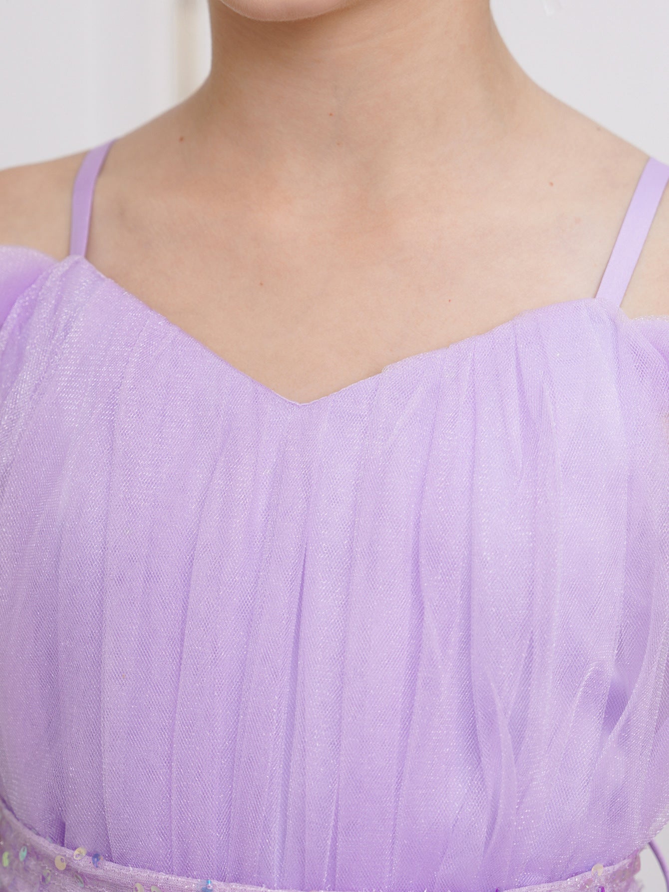 Frocklet Lavender Off Shoulder Tulle Maxi Dress for Girls – A-line, Sequins & Beads, Party & Wedding 4