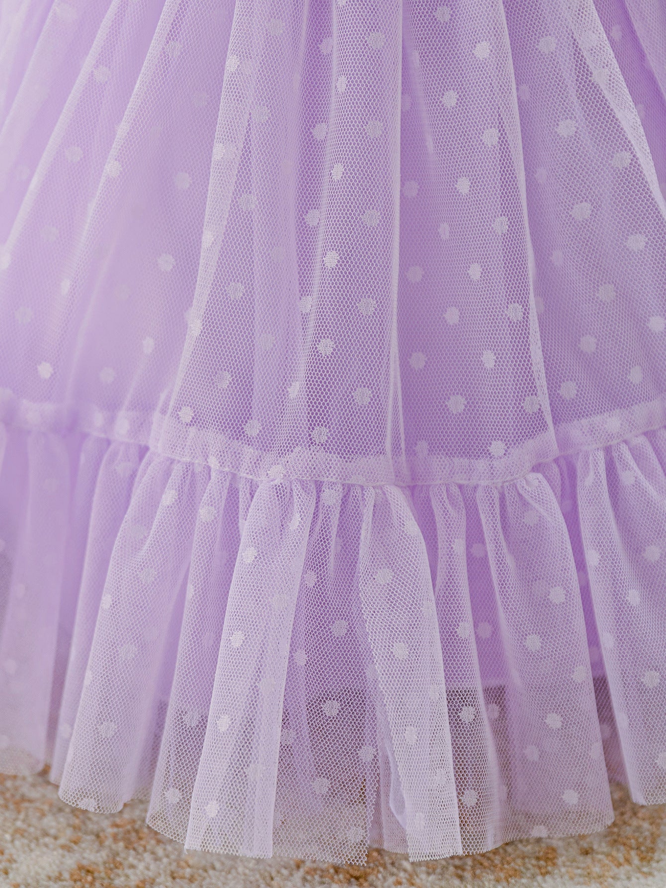 Lavender Polka Dot Princess Dress for Girls – Knee-Length Tulle Party Outfit