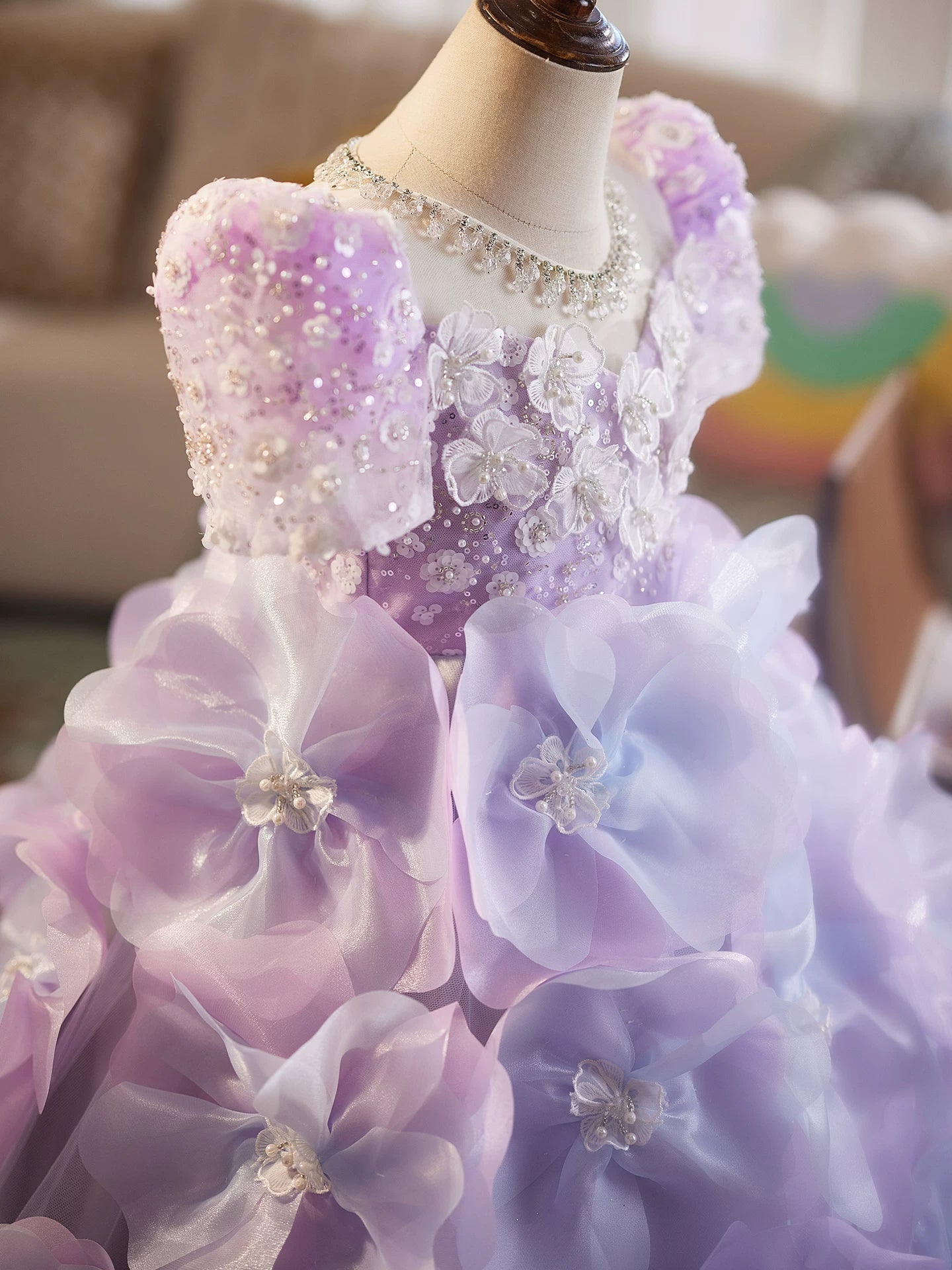 Lavender Princess A-Line Maxi Dress for Girls with Appliqué, Sequins & Beads | Floor Length Flower Girl Gown