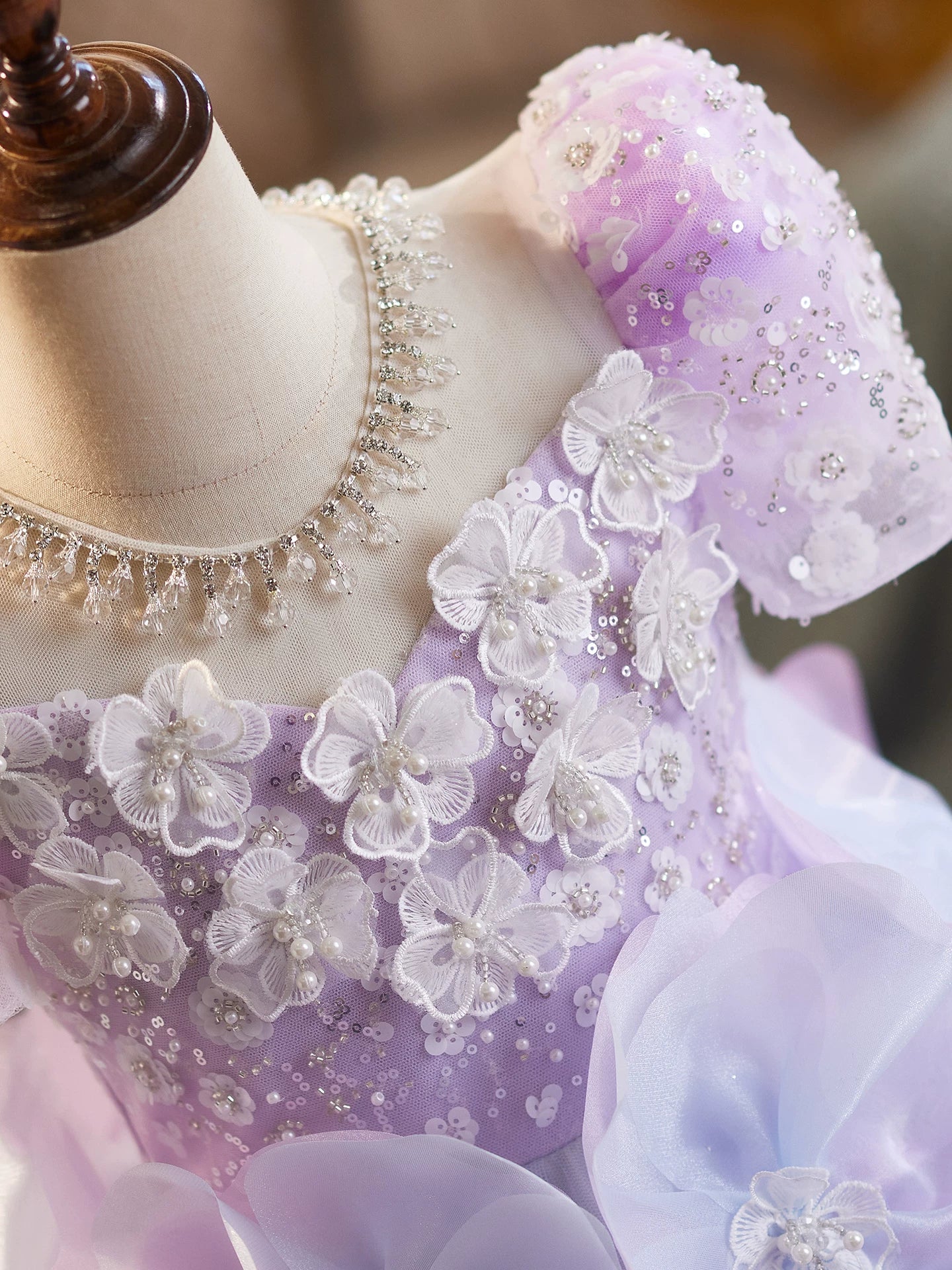 Lavender Princess A-Line Maxi Dress for Girls with Appliqué, Sequins & Beads | Floor Length Flower Girl Gown