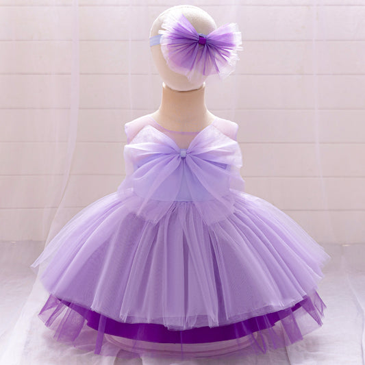 Lavender Puffy Princess Dress for Girls | Cute Ball Gown with Bowknot