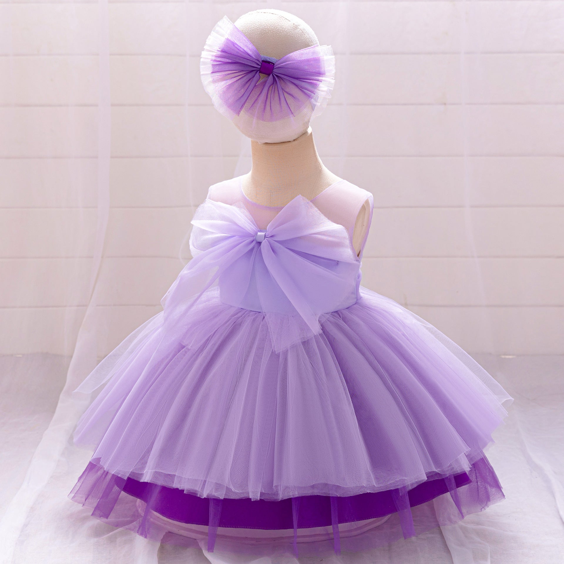 Lavender Puffy Princess Dress for Girls | Cute Ball Gown with Bowknot