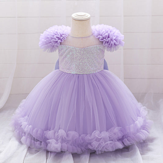 Lavender Puffy Flower Girl Dress – Cute Ball Gown for Parties & Weddings