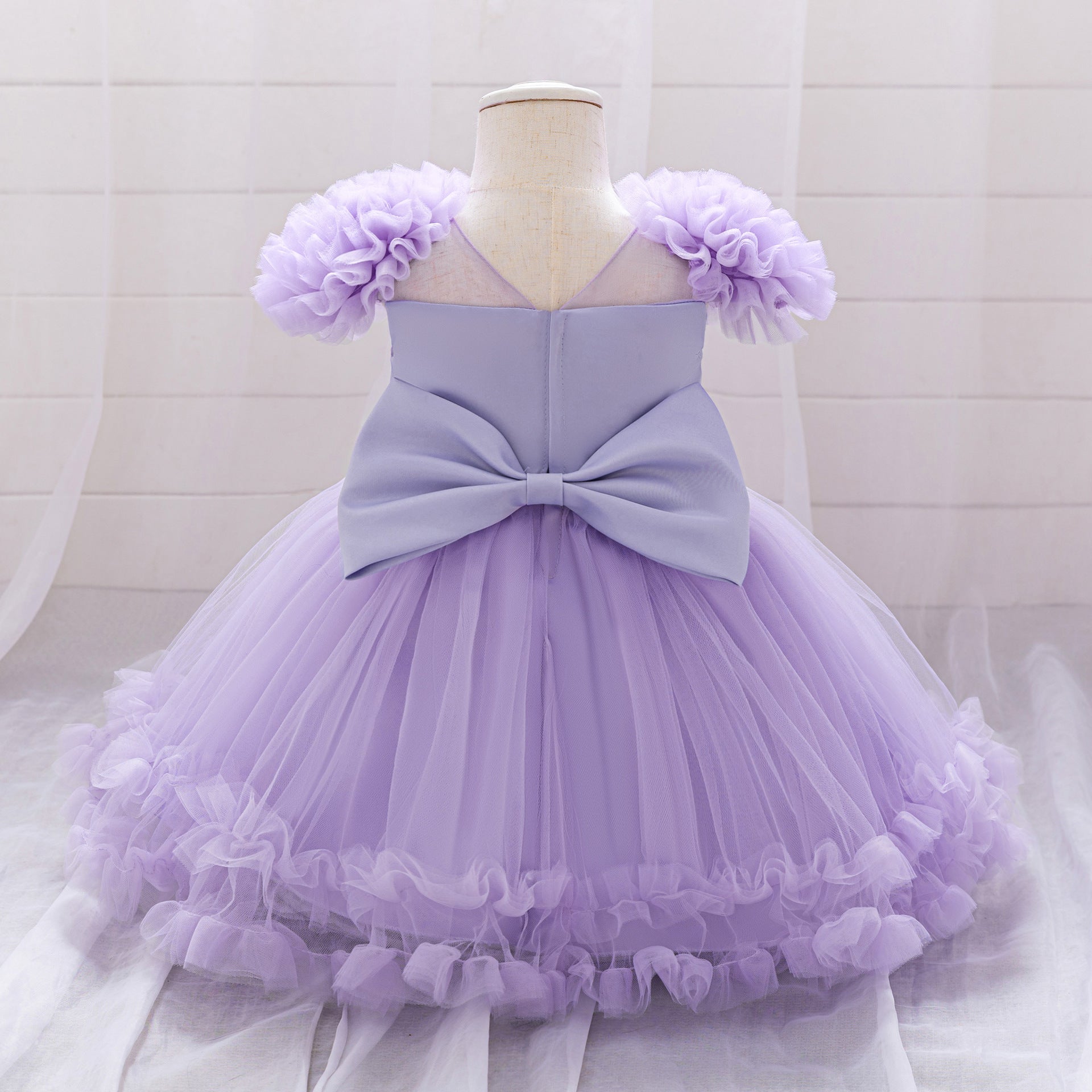 Lavender Puffy Flower Girl Dress – Cute Ball Gown for Parties & Weddings