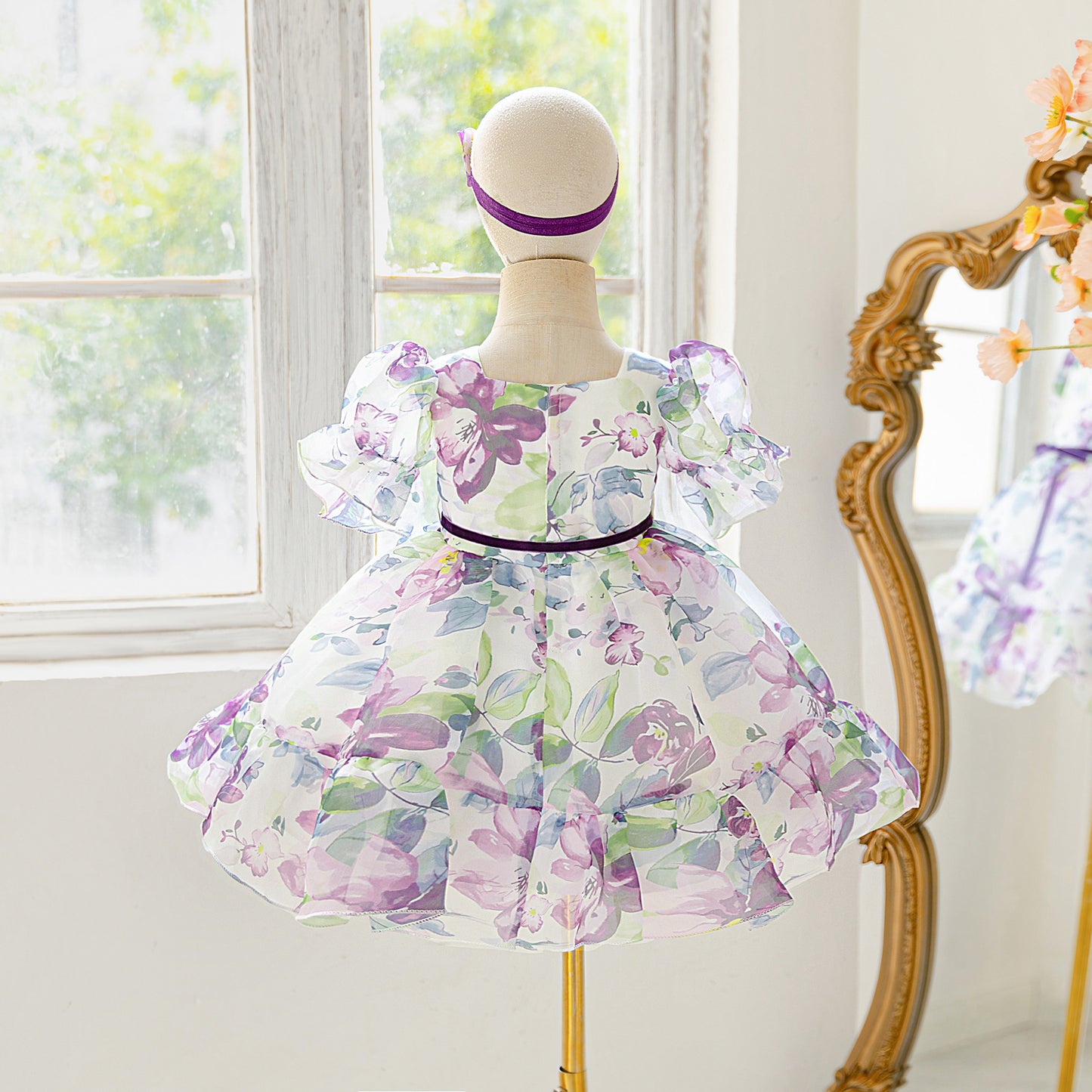 Frocklet Lavender Princess Puffy Dress – Floral Print Ball Gown for Kids | Tea Length Party & Wedding Dress 3