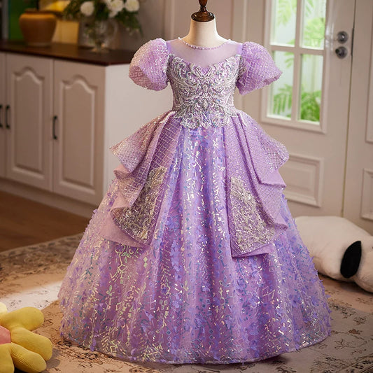 Lavender Sequin Maxi Princess Dress for Girls | Elegant Birthday & Party Gown