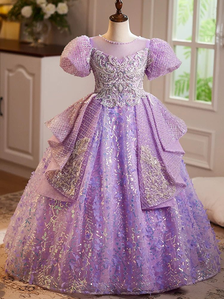 Lavender Sequin Maxi Princess Dress for Girls | Elegant Birthday & Party Gown