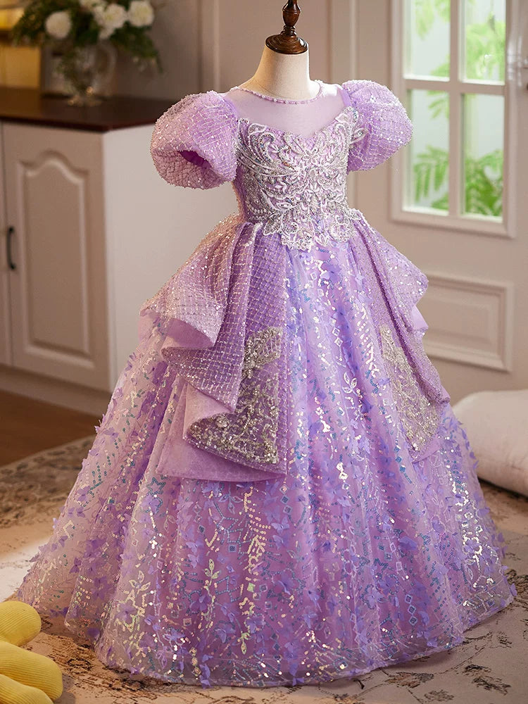 Lavender Sequin Maxi Princess Dress for Girls | Elegant Birthday & Party Gown