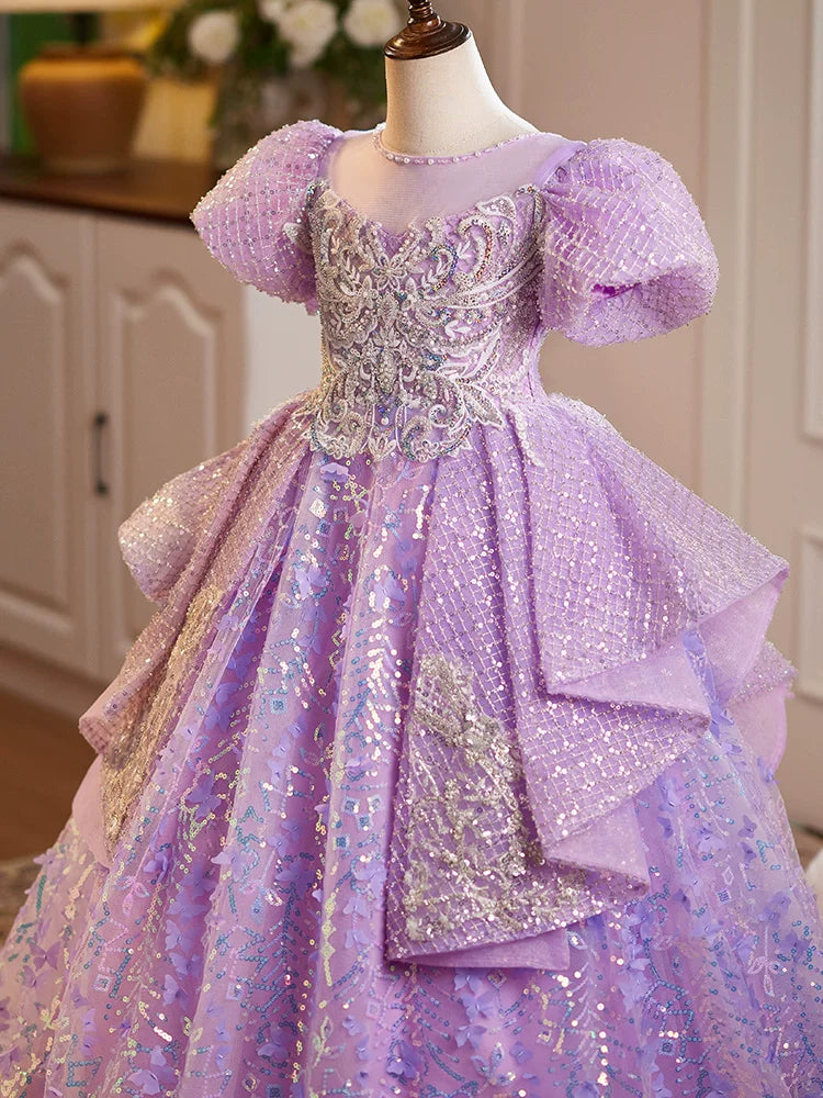 Lavender Sequin Maxi Princess Dress for Girls | Elegant Birthday & Party Gown