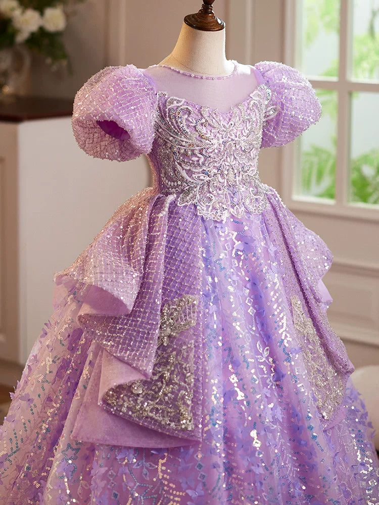 Lavender Sequin Maxi Princess Dress for Girls | Elegant Birthday & Party Gown