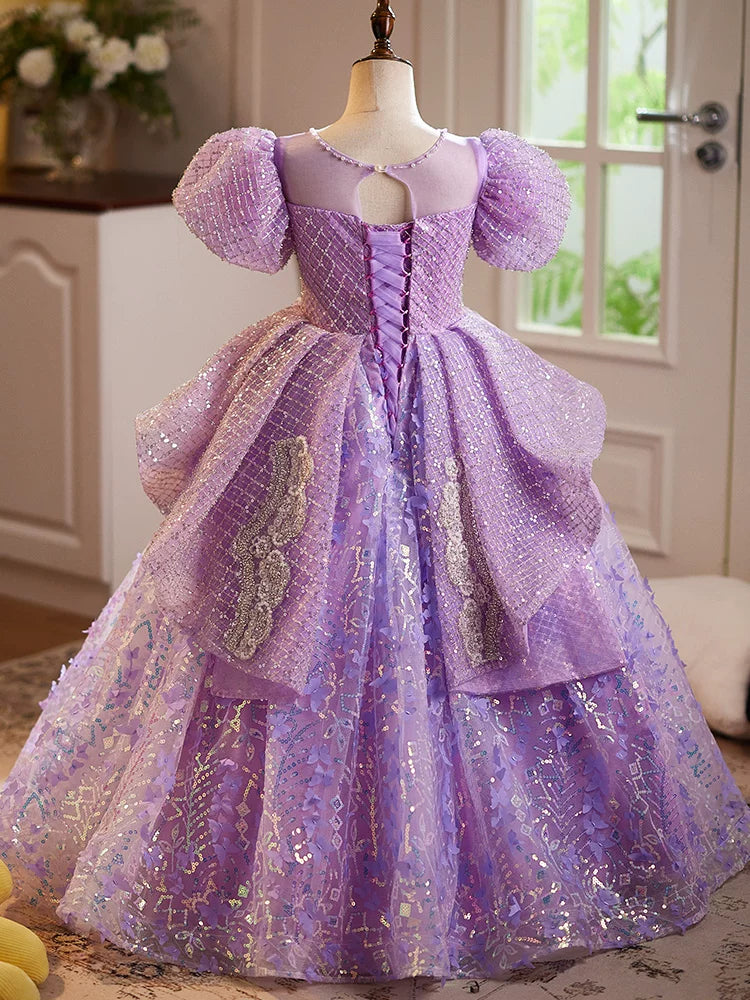 Lavender Sequin Maxi Princess Dress for Girls | Elegant Birthday & Party Gown
