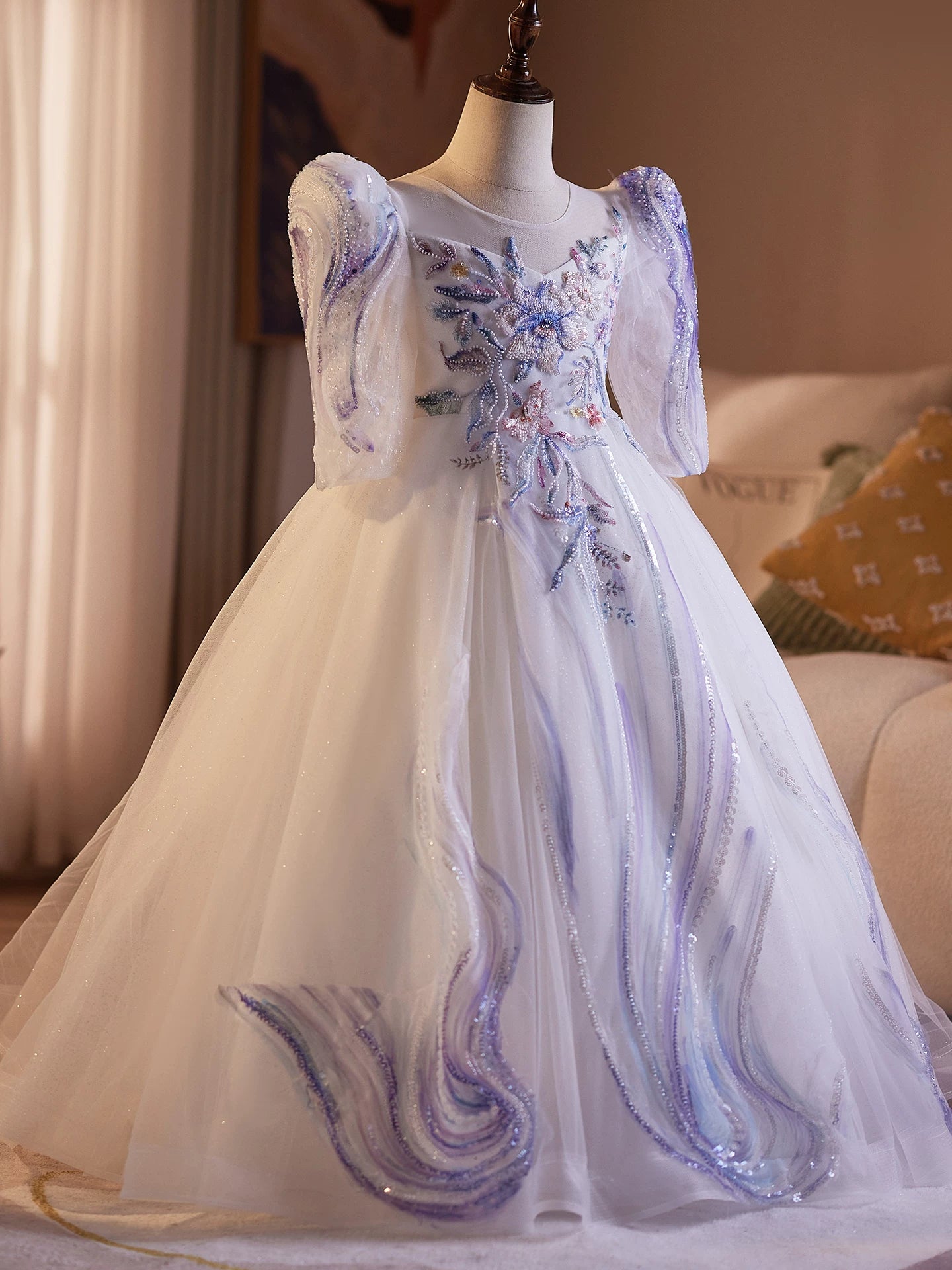 Lavender Sequin Maxi Dress for Girls – Embroidered Flower Girl & Party Dress