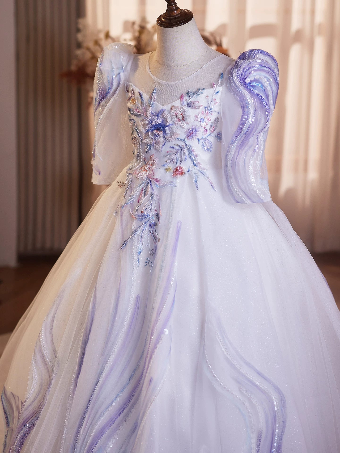 Lavender Sequin Maxi Dress for Girls – Embroidered Flower Girl & Party Dress