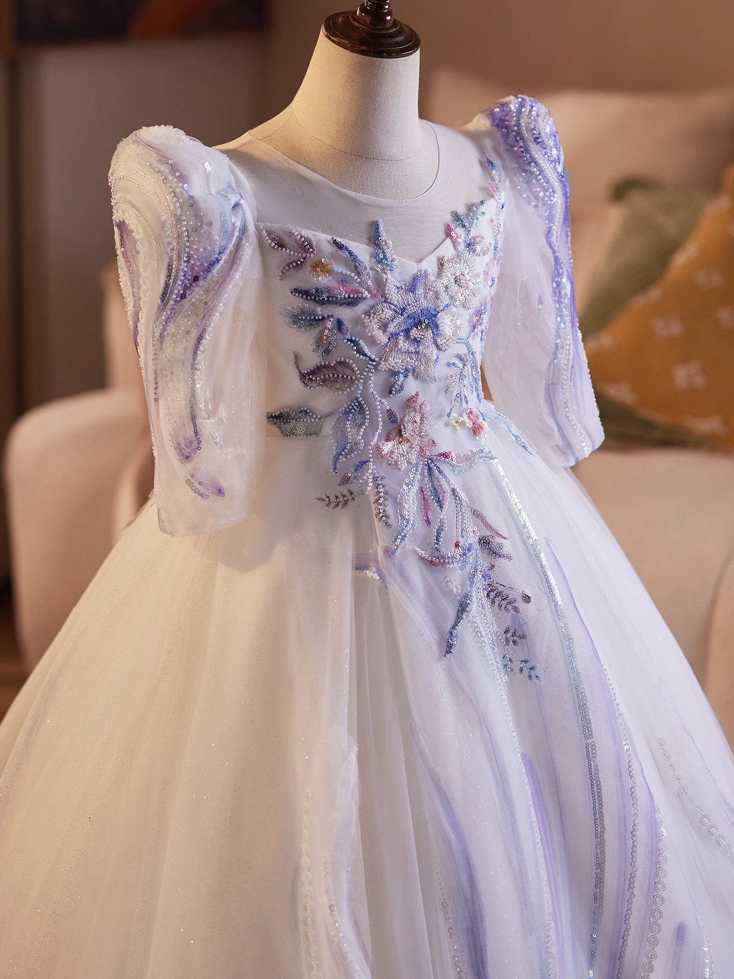 Lavender Sequin Maxi Dress for Girls – Embroidered Flower Girl & Party Dress