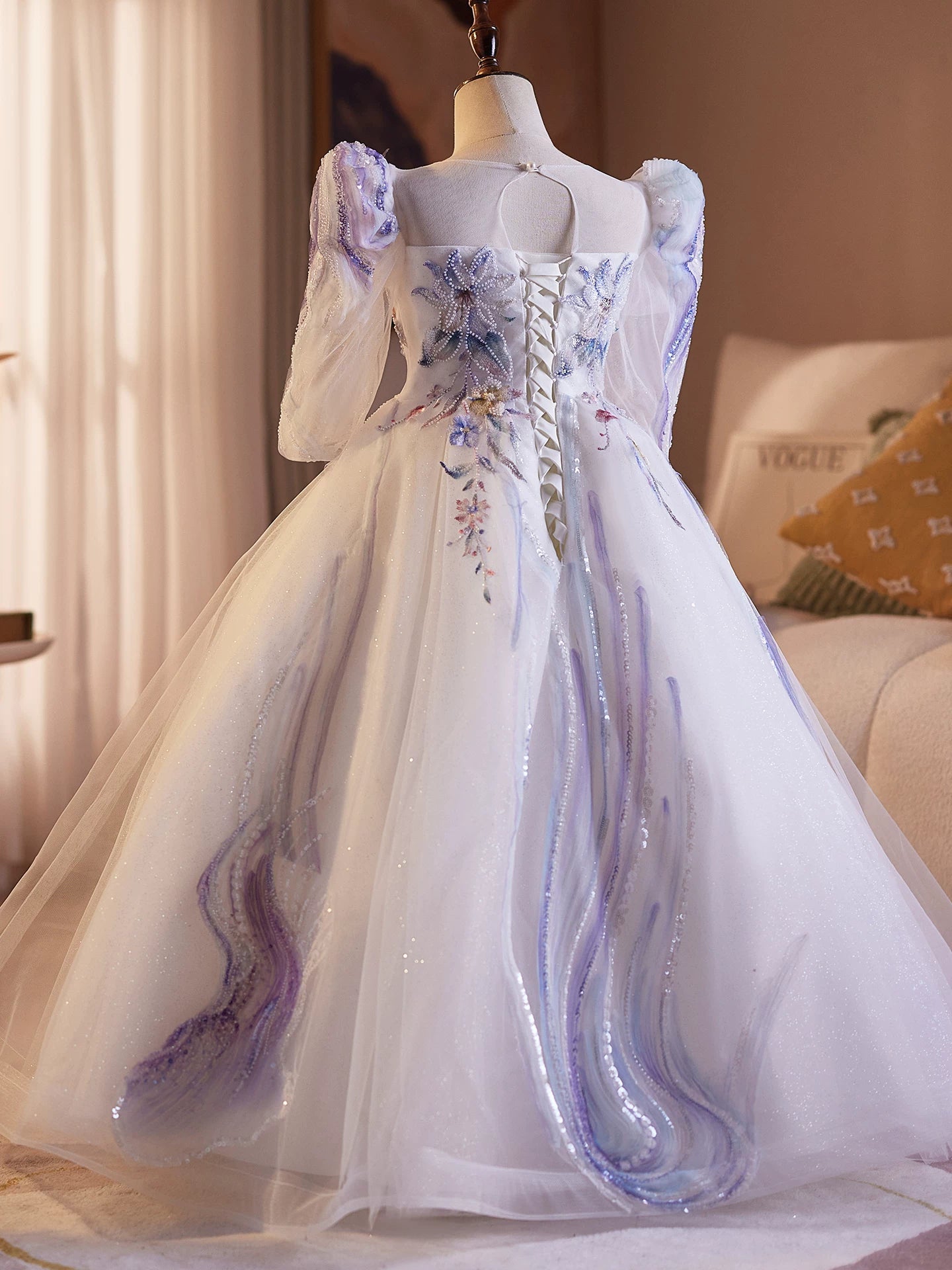 Lavender Sequin Maxi Dress for Girls – Embroidered Flower Girl & Party Dress