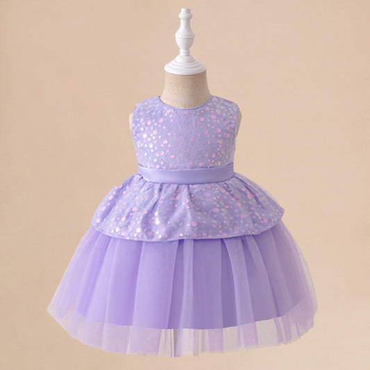 Lavender Sequin Tulle Toddler Party Dress – Cute Sleeveless A-Line Gown