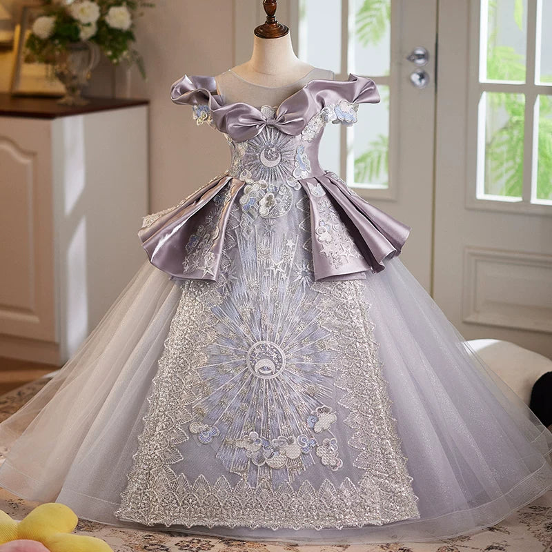 Lavender Off-Shoulder Sequin Maxi Dress for Girls – Party, Wedding, Flower Girl