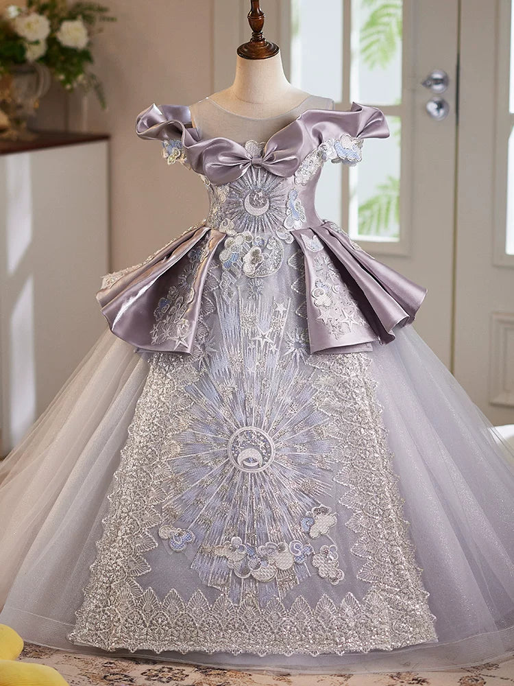 Lavender Off-Shoulder Sequin Maxi Dress for Girls – Party, Wedding, Flower Girl