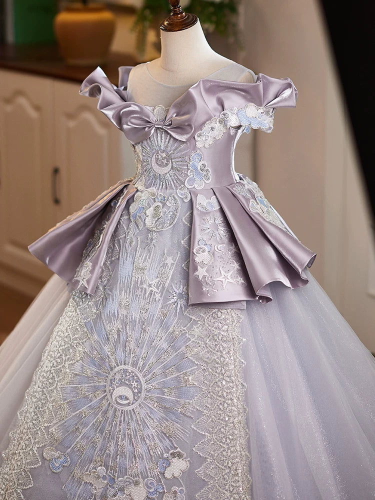 Lavender Off-Shoulder Sequin Maxi Dress for Girls – Party, Wedding, Flower Girl