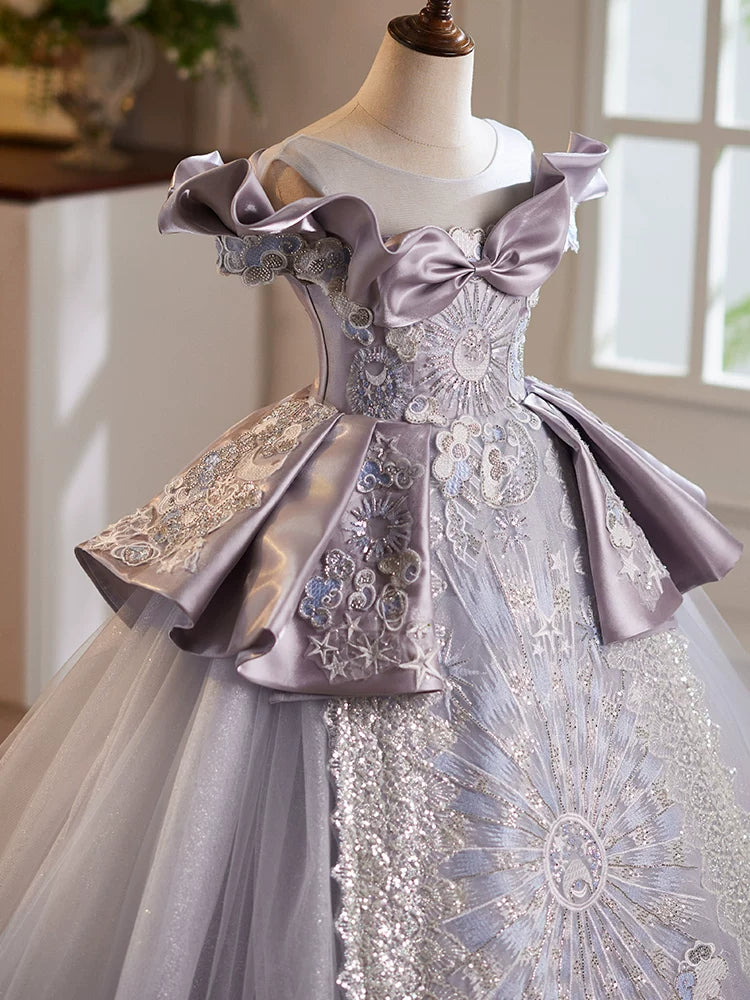 Lavender Off-Shoulder Sequin Maxi Dress for Girls – Party, Wedding, Flower Girl