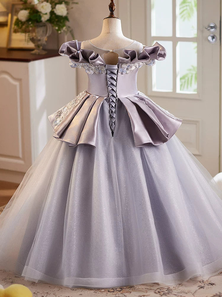 Lavender Off-Shoulder Sequin Maxi Dress for Girls – Party, Wedding, Flower Girl