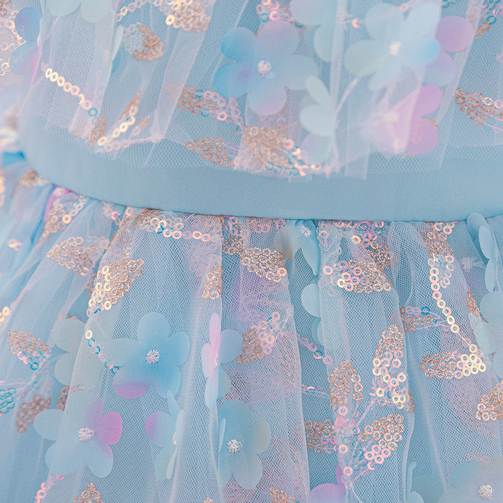 Light Blue Puffy Off-Shoulder Flower Girl Dress for Parties & Weddings