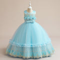 Light Blue Flower Embellished Maxi Tulle Dress for Girls