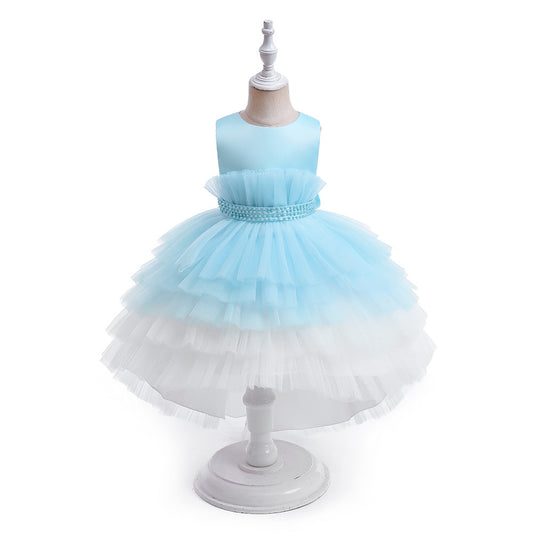 Light Blue High-Low Tulle A-Line Dress for Girls | Party, Wedding & Formal