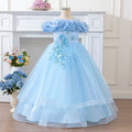 Light Blue Off-Shoulder Princess Maxi Dress for Girls