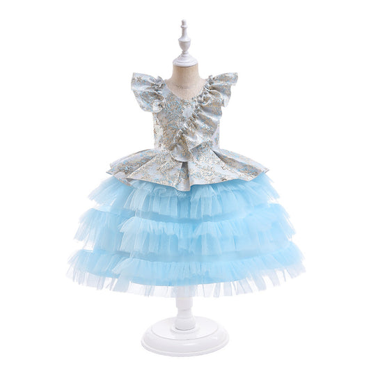 Light Blue A-Line Princess Fairy Tulle Dress for Girls (Ages 3-10)