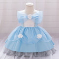 Light Blue Puffy Flower Girl Dress with Square Neckline