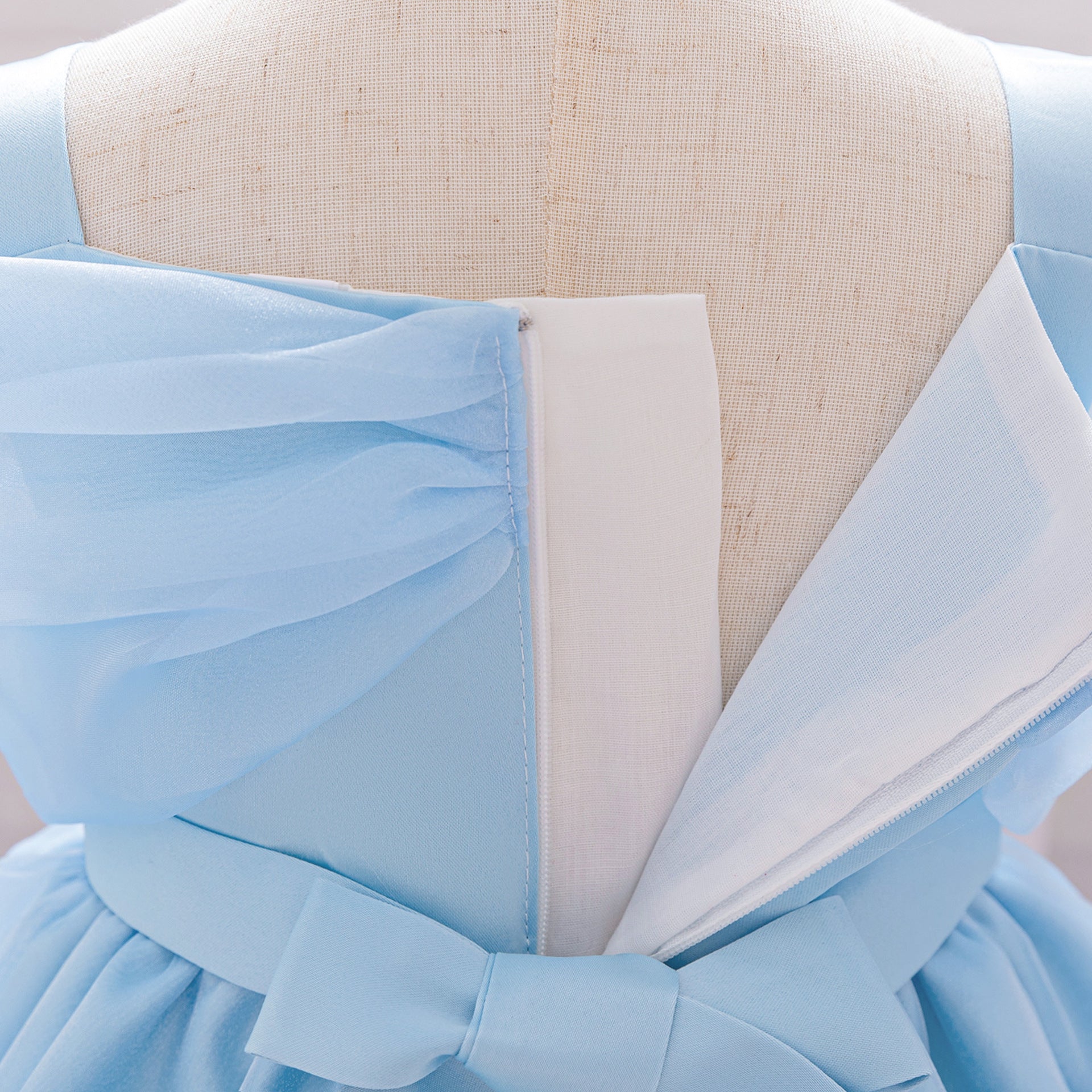Light Blue Puffy Flower Girl Dress for Parties & Celebrations | Princess Tea-Length Gown