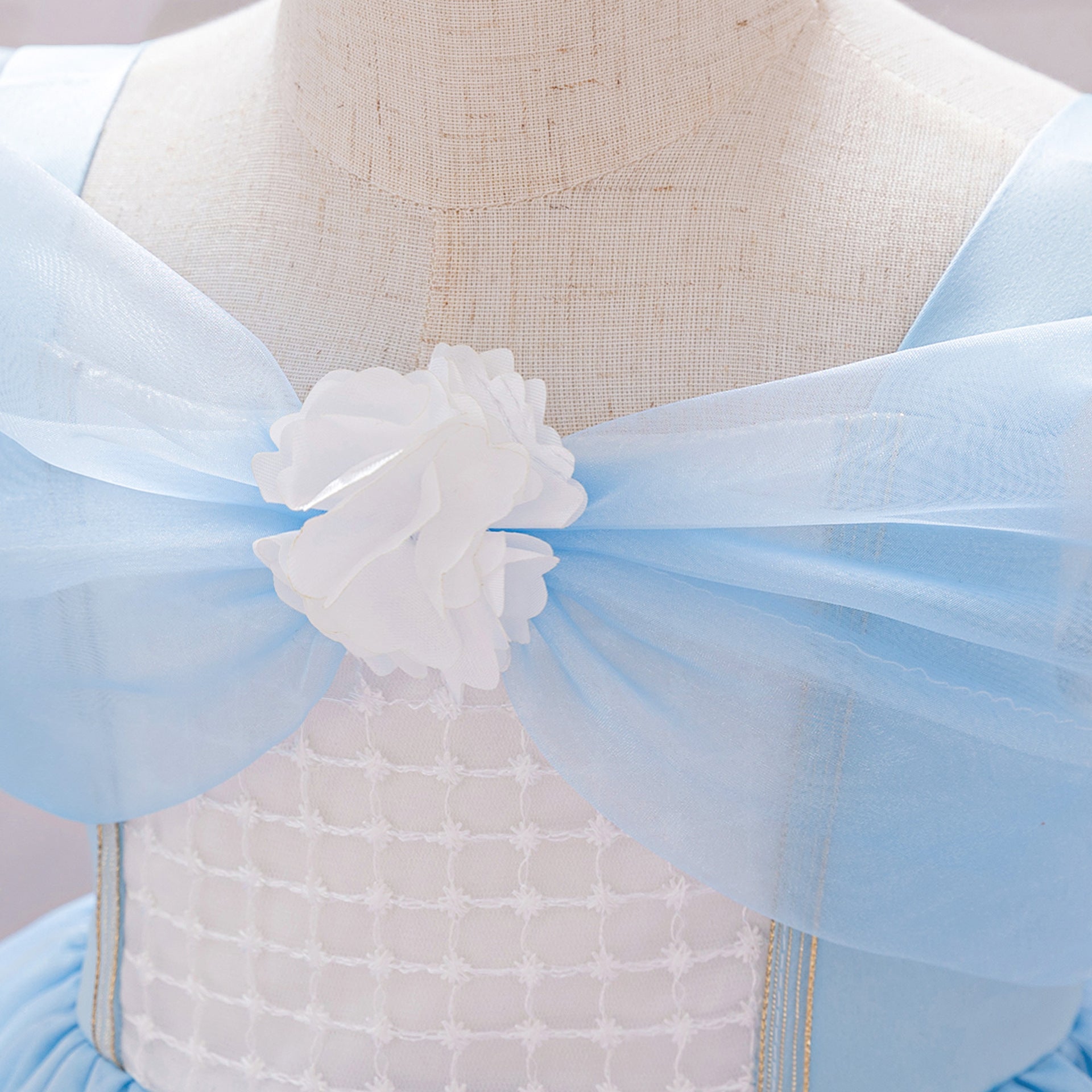 Light Blue Puffy Flower Girl Dress for Parties & Celebrations | Princess Tea-Length Gown