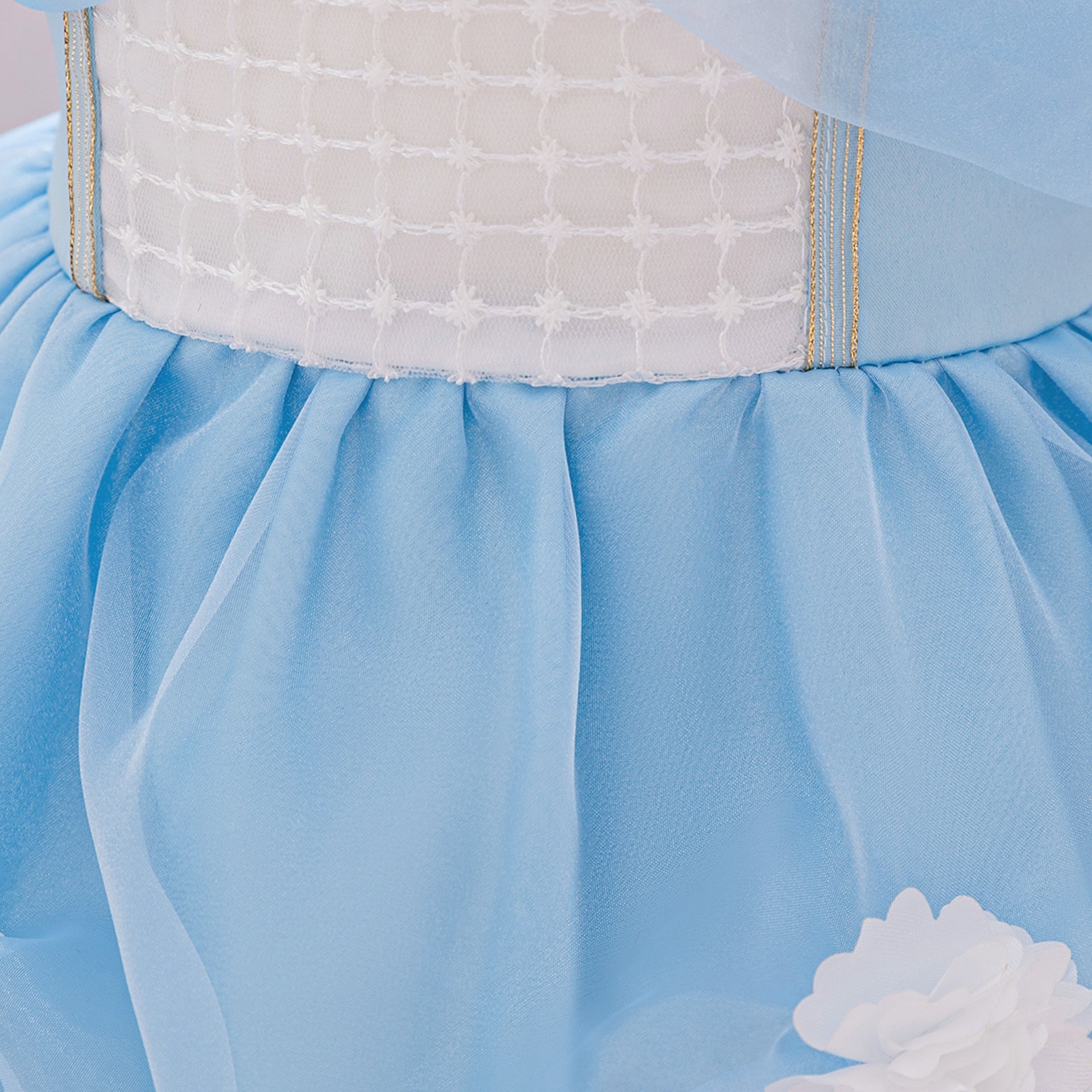 Light Blue Puffy Flower Girl Dress for Parties & Celebrations | Princess Tea-Length Gown
