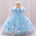 Light Blue Puffy Off-Shoulder Flower Girl Dress for Babies and Toddlers
