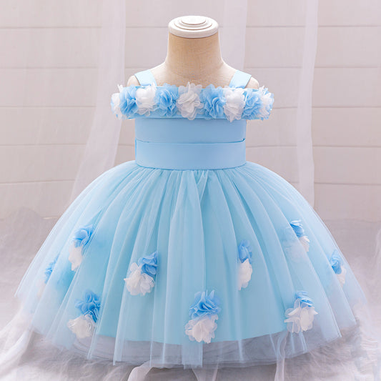 Light Blue Puffy Off-Shoulder Princess Dress for Babies & Toddlers | Ball Gown for Parties & Weddings