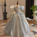 Light Blue Sequin Tiered A-Line Maxi Dress for Girls