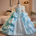 Light Blue Tiered Sequin Maxi Dress for Girls