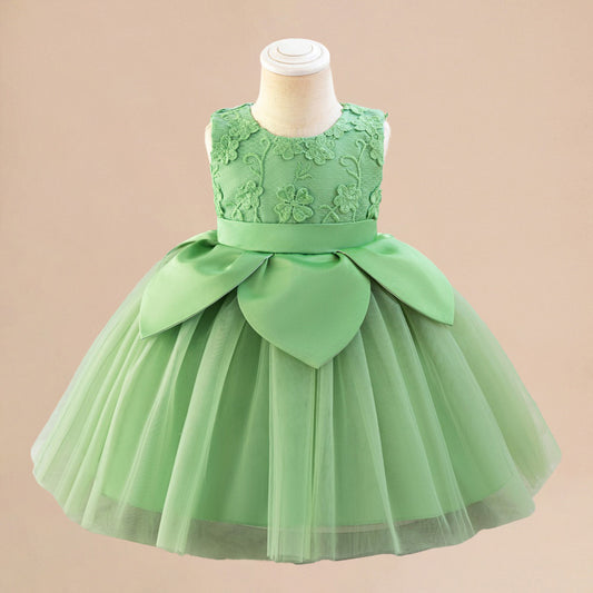 Light Green Embroidered A-Line Flower Girl Dress – Kids Party Princess Gown