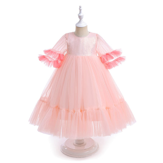 Light Pink Sequin Tulle A-Line Dress for Girls, Party & Formal