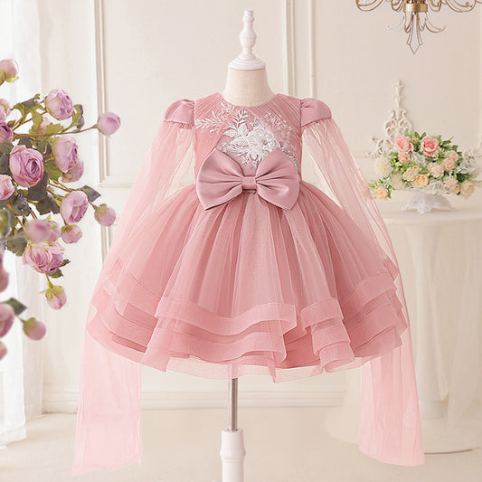 Light Pink Puffy Princess Dress for Girls | Embroidered Flower Girl Gown