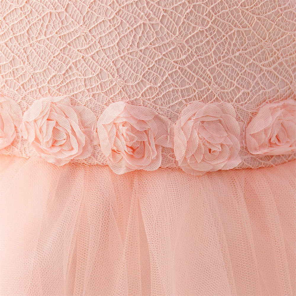 Light Pink Girls' Floral Tulle Princess Dress | A-line Tea Length Flower Girl Dress