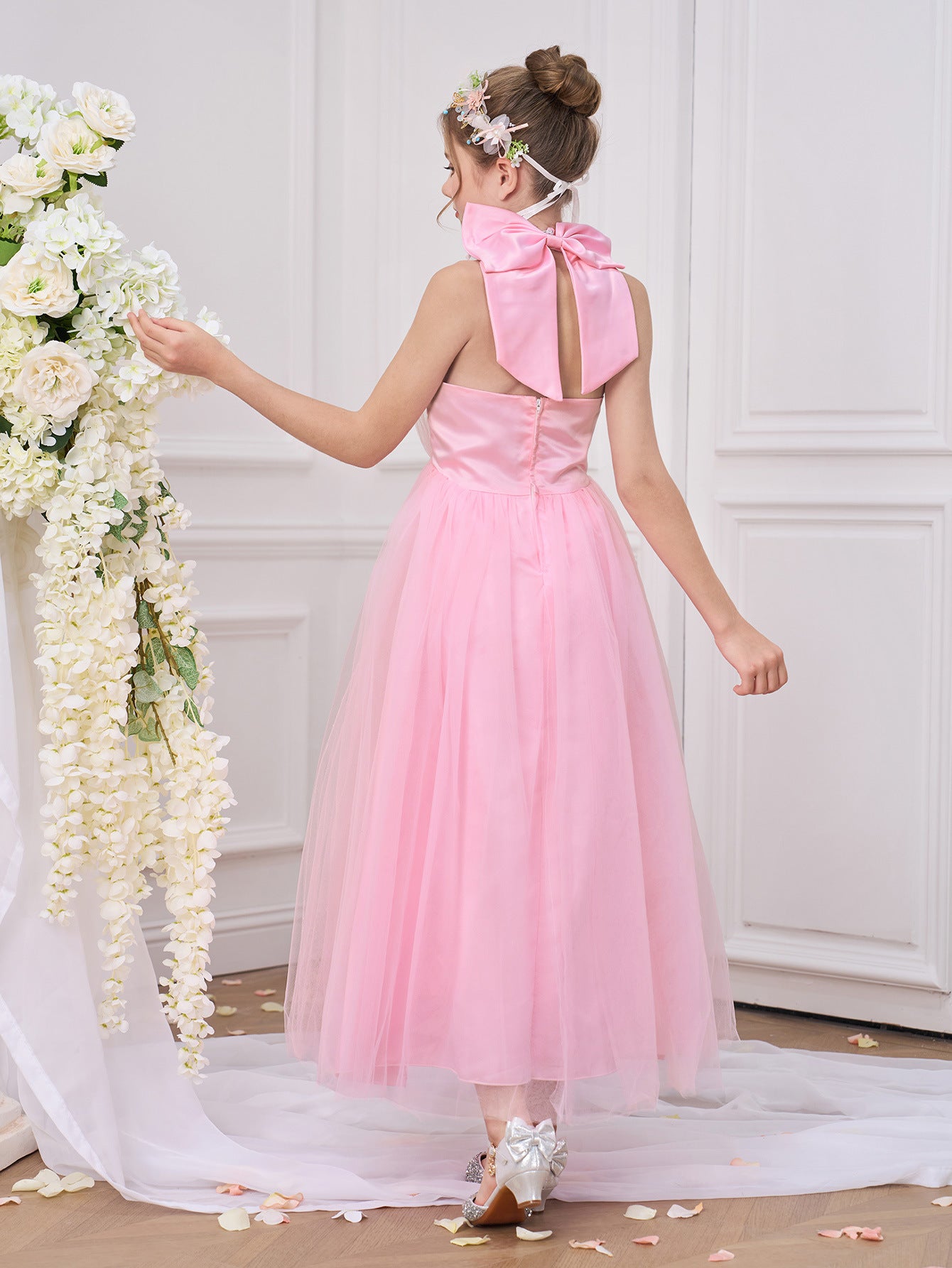 Light Pink Tulle Halter Princess Party Dress for Girls (5-13 Years)