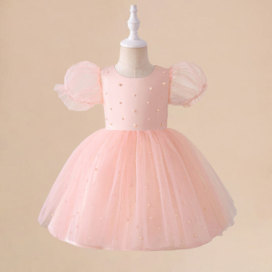 Light Pink Princess A-Line Tulle Dress for Girls, Ages 3-8, Sequins & Ruffles | Party & Flower Girl Outfit