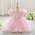 Light Pink Puff Sleeve Tulle Princess Dress with Bowknot