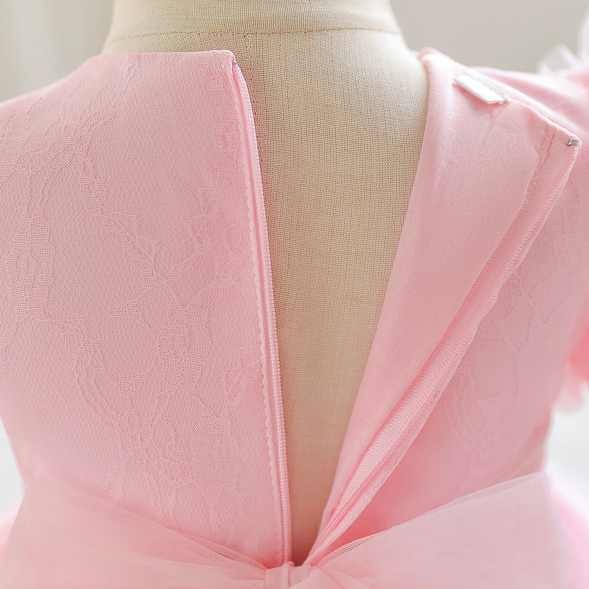 Light Pink Tulle Puff Sleeve Princess Dress for Kids | Ball Gown with Bowknot