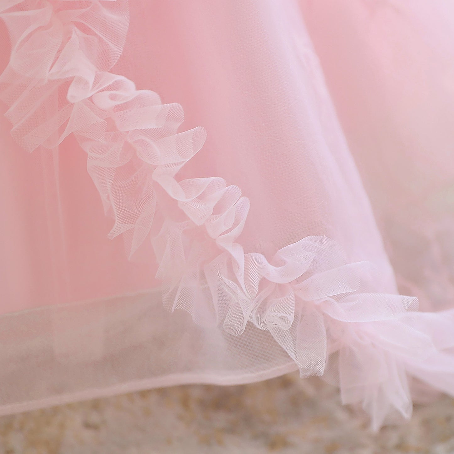 Light Pink Tulle Puff Sleeve Princess Dress for Kids | Ball Gown with Bowknot